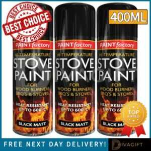400ML OFENFARBE HITZEBESTÄNDIG SCHWARZ MATT KOHLE SPRAY HOCHTEMPERATUR HI TEMP