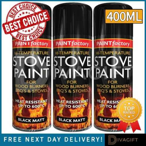 400ML OFENFARBE HITZEBESTÄNDIG SCHWARZ MATT KOHLE SPRAY HOCHTEMPERATUR HI TEMP