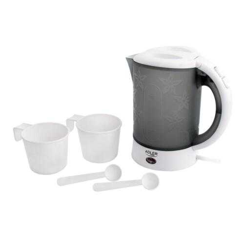 Adler AD 1268 Mini-Wasserkocher  0,6 L weiß grau transparent Blümchen Reise Set