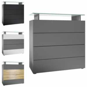 Kommode Schrank Anrichte Sideboard Pavos V2 in Anthrazit - Hochglanz & Naturtöne