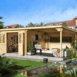 Gartenhaus Blockhaus Gerätehaus CA2977 28mm naturbelassen mit 3m Anbau