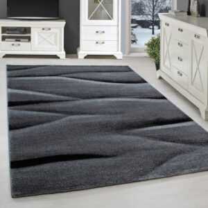 Kurzflor Teppich Wohnzimmerteppich Design Schatten Muster Schwarz Grau Meliert