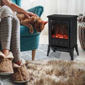 HOMCOM Elektrokamin, Geräuscharmer Standkamin mit Flammeneffekt, 2000W Kaminofen