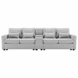 4-Sitzer Sofa Couch Schlafcouch Leinen Polstersofa mit Konsole Wohnzimmer Grau