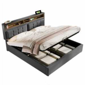 Polsterbett Stauraumbett Doppelbett 140x200 Bettgestell mit USB Steckdosen Grau