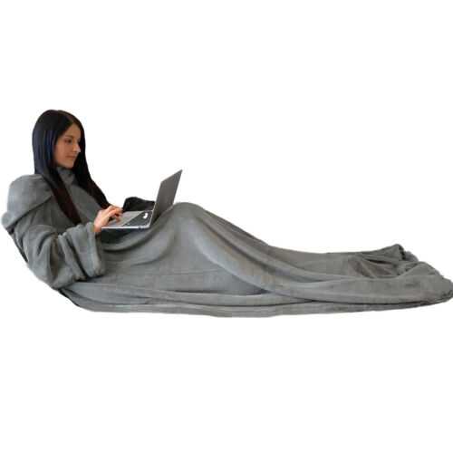 TV Decke Kuscheldecke mit Ärmeln Ärmeldecke 200cm x 150cm Hellgrau