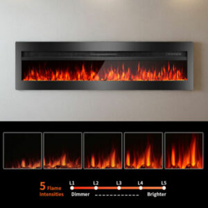 Elektrokamin Standkamin mit Heizung, 3D LED-Flammeneffekt, schwarzer 1800 W
