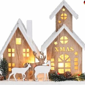 VALERY MADELYN Holz Weihnachtsdeko mit LED Lichtern, Skandinavische Hütte