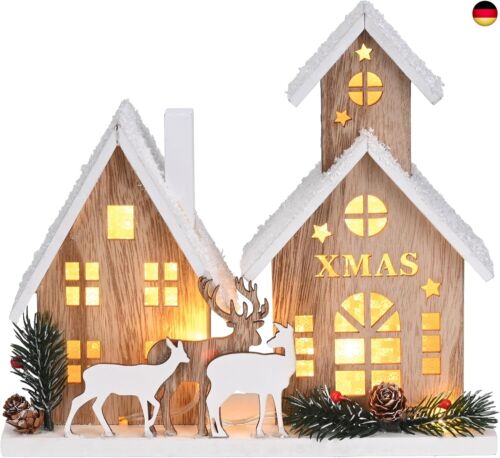 VALERY MADELYN Holz Weihnachtsdeko mit LED Lichtern, Skandinavische Hütte