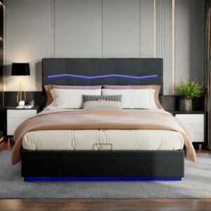 Polsterbett 180x200cm Doppelbett Stauraumbett Bettkasten Bettgestell mit LED USB