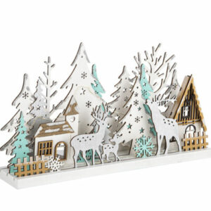 Winterlandschaft aus Holz mit 15 LED - Weihnacht Silhouette Deko Haus beleuchtet