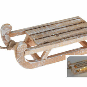 LED Holz Schlitten mit Timer - 30 cm - Winter Weihnachts Advents Deko beleuchtet