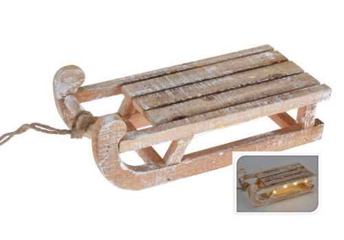 LED Holz Schlitten mit Timer - 30 cm - Winter Weihnachts Advents Deko beleuchtet