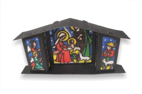 Weihnachtskrippe Pappe Deko Krippenfiguren Aufsteller Fensterbild Teelicht