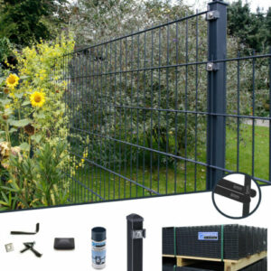 Doppelstabmattenzaun ⭐ anthrazit ⭐ Höhe 830 bis 2030 mm ⭐ Gartenzaun Komplettset