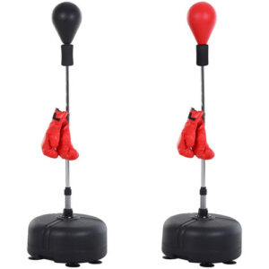 Boxsack, Höhenverstellbarer Boxständer mit Punchingball, Reflexstange, Pratze