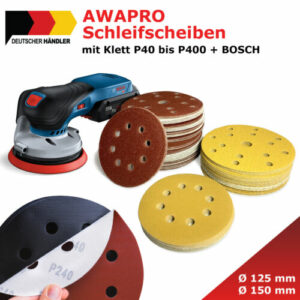 AWAPRO Schleifscheiben mit Klett 125/150 mm Schleifpapier Klettscheiben Exzenter