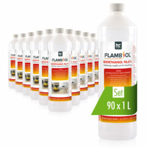 90 x 1 L FLAMBIOL® Bioethanol Premium 96,6% Bio Alkohol für Kamin Brenngel