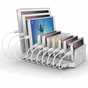 USB Ladestation für Multi-Geräte 96W, 10 Port Ladestation Mehrere Geräte Schn...