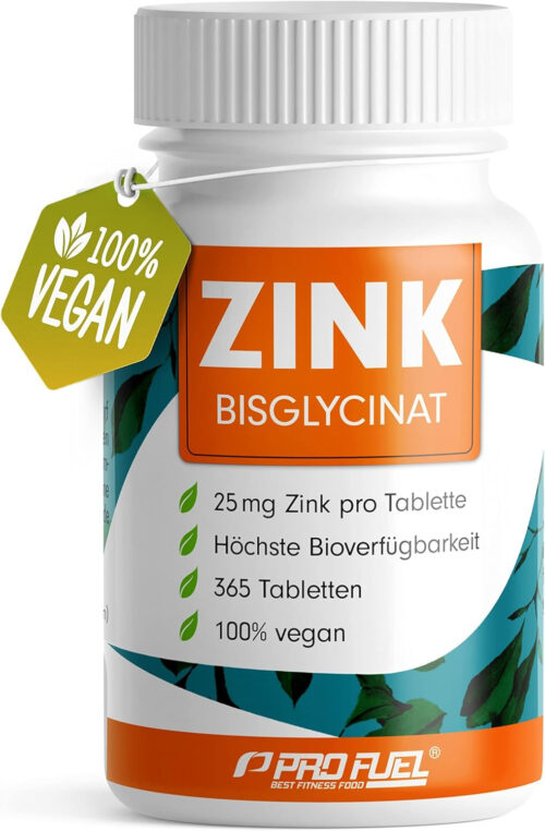 Zink 25mg 365 Tabletten Vegan – Hochdosiert, Zink-Bisglycinat, 1 Jahr Vorrat