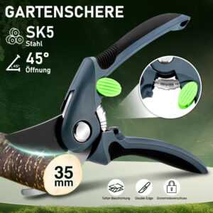 Gartenschere Astschere Bypass-Schneide für Blumen Triebe und Zweige Schneid 35mm