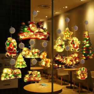 LED Fensterbeleuchtung Saugnapf Hängende Lichter Innen Außen Weihnachten Deko DE