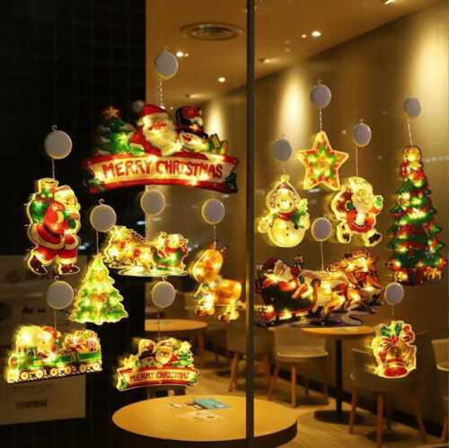 LED Fensterbeleuchtung Saugnapf Hängende Lichter Innen Außen Weihnachten Deko DE