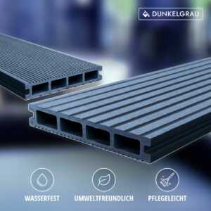 WPC Terrassendiele Hohldiele 24x146 mm Grau Holz Dielen Terrassen Balkon, Muster