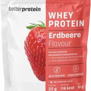 Whey Protein Erdbeere 1kg - Deutsches Eiweißpulver zum Muskelaufbau als Beutel