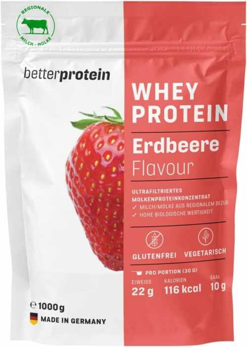 Whey Protein Erdbeere 1kg - Deutsches Eiweißpulver zum Muskelaufbau als Beutel
