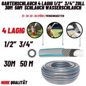 Gartenschlauch 4 lagig 1/2" 3/4'' Zoll 30m 50 m Schlauch Wasserschlauch