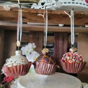 3 x Pralinen Petit Fours Baumschmuck Glas Hängen Christbaumkugel Weihnachtsdeko