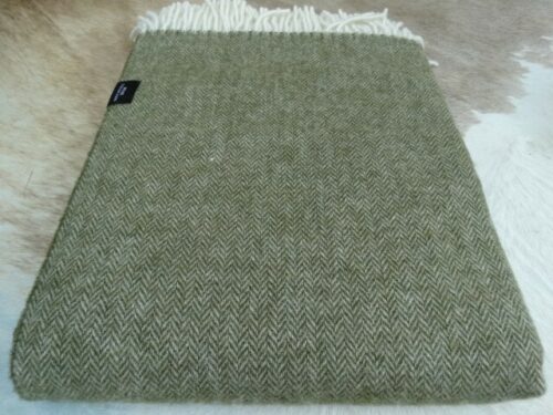 Wolldecke Plaid 140x200cm Wohndecke   100%Wolle  Schurwolle Olive