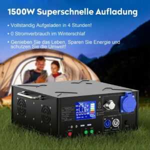 1500Wh Solar Powerstation 230V Tragbarer Generator Notstromversorgung im Freien