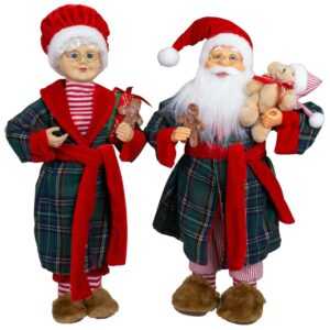 Deko Figur Weihnachtsfrau & Weihnachtsmann 45cm stehend im Bademantel 2er Set