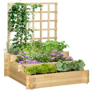 Blumenkasten mit Rankgitter & Dach Hochbeet mit Spalier Pflanzkasten Holz