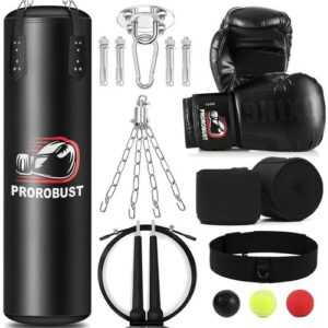 Boxsack, Boxhandschuhe, Springseil, Reflexball Set für MMA Kickboxen