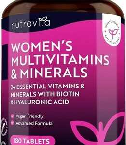 Multivitamine & Mineralien für Frauen, 24 Nährstoffe+Hyaluronsäure,180 Stk vegan