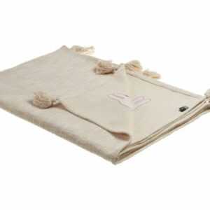 Deko Decke Baumwolle beige/rosa mit Lama-Motiv Quasten 130x180 cm