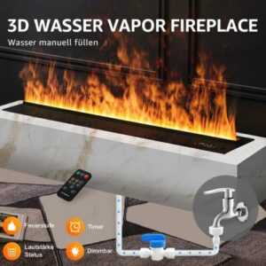 Eine 3d-elektrische kamin in feuerfarbe, die mit einer wasserhähne verbunden ist