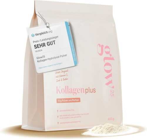 Glow25® Collagen Plus [450g]  - Kollagen Pulver mit Vitamin C, Biotin und Zink