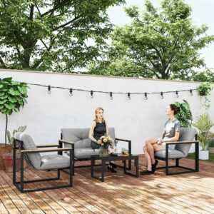 Outsunny Gartenmöbel Set 4 Personen Balkonmöbel-Set mit 2er Sofa, Sessel