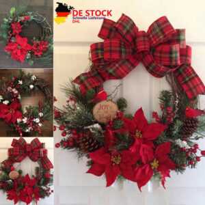 Weihnachtskranz Türkranz Simulation Blume  Weihnachten Kranz Weihnachtsdeko DEL