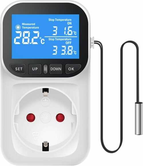 Temperaturregler Steckdose 230V mit Fühler Digital Thermostat Temperaturschalter
