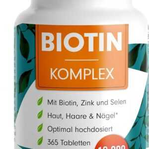 Biotin hochdosiert 10.000 mcg - 365 Biotin Tabletten mit Zink & Selen