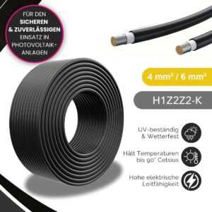 SOLARKABEL 25M 50M 100M PV SOLARLEITUNG 4MM2 6MM2 SCHWARZ PHOTOVOLTAIK
