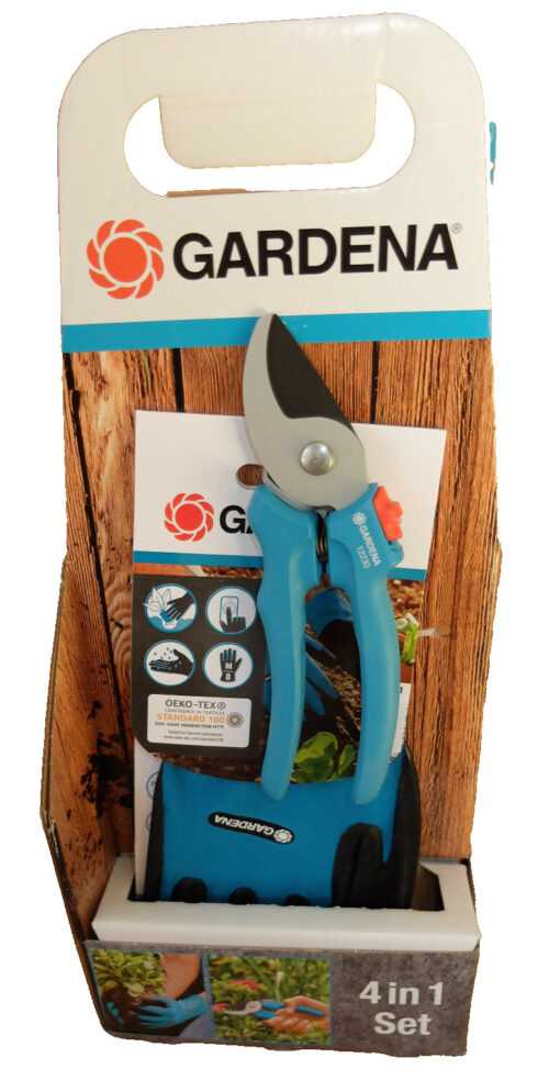 4 Gardena Kleingeräte Set Blumenkelle Unkrautstecher Gartenschere Handschuhe NEU