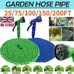 25-200ftERWEITERBARER GARTENSCHLAUCH FLEXIBLES ROHR 7 MUSTER SPRITZPISTOLE