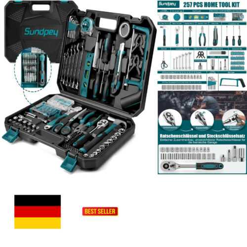 sundpey 257 tlg werkzeugkoffer gefüllt - universelles handwerkzeug-set mit ra...