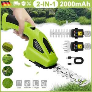 2 IN 1 Akku Heckenschere Strauchschere Gartenschere Grasschere Rasenschere USB